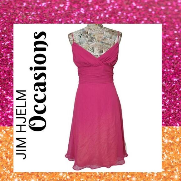 Cocktail Dress Ombre Pink to Peachy Spaghetti Strap Flowy Evening Party Dress - Picture 2 of 14